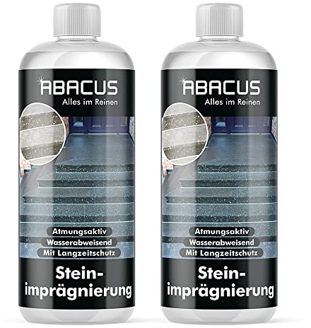 ABACUS® Steinimprägnierung, Terrassenimprägnierung, Balkonimprägnierung, Marmorimprägnierung, Granitimprägnierung, Natursteinimprägnierung – Steinimprägnierung 2x 1000 ml (7703.2)