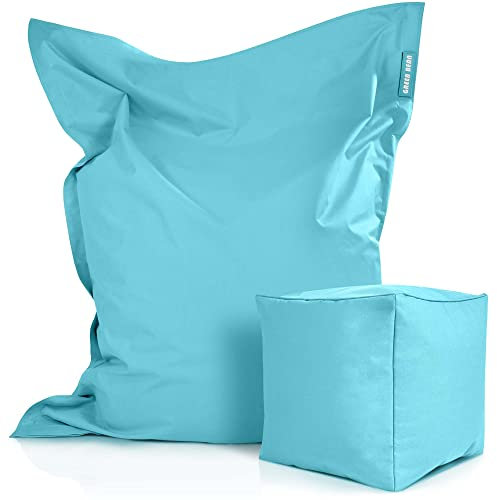 Green Bean 2er Set XXL Sitzsack inkl. Pouf fertig befüllt mit EPS-Perlen - Riesensitzsack 140x180 Liege-Kissen Bean-Bag Chair Loung Bodenkissen