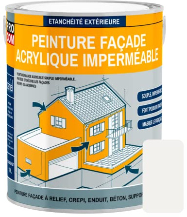 PRO COM Peinture façade crépi, façade à relief, imperméabilisation et protection des façades - Durable jusqu'à 10 ans 2.5 litres