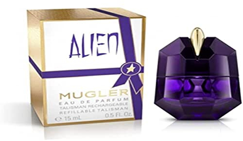 MUGLER Alien - Eau de Parfum Rechargeable Pour Elle - Parfum Femme - Ambré Boisé Floral - Bois de Cashmeran, Accord de Jasmin Sambac & Ambre Blanc - Tenue Longue Durée - Spray Vaporisateur - 15 ml