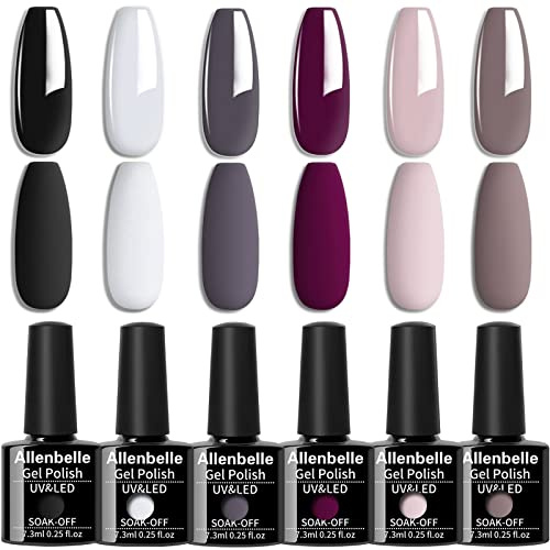 Allenbelle Smalto Semipermante Per Unghie Kit In Gel Uv Led Smalti Semipermanenti Per Unghie Nail Polish UV LED Gel Unghie(Kit di 6 pcs 7.3ML/pc) (010)