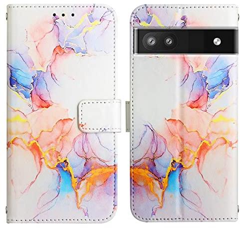 LEMAXELERS Google Pixel 6A 5G Hülle,Google Pixel 6A 5G Handyhülle Glitzer Marmor für Mädchen Flip Case PU Leder Cover Magnet Schutzhülle Handytasche für Google Pixel 6A 5G,YB2 Marble Color