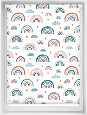 Blindecor Easy Verdunkelungsrollo ohne Bohren, Digitaldruck, Regenbogen, Blau, 110 x 150 cm (Breite x Höhe), Stoffgröße 107 x 145 cm, Thermo-Rollos