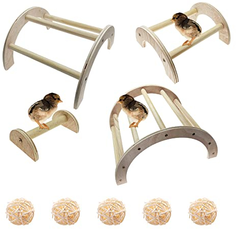 Allazone 4 Stück Hühnersitzstange aus Holz Sitzstange Huhn Sitzstangen mit 5 Stück Rattankugeln für Hühner aus Holz, für Hühner, Hahn, Große Papageien