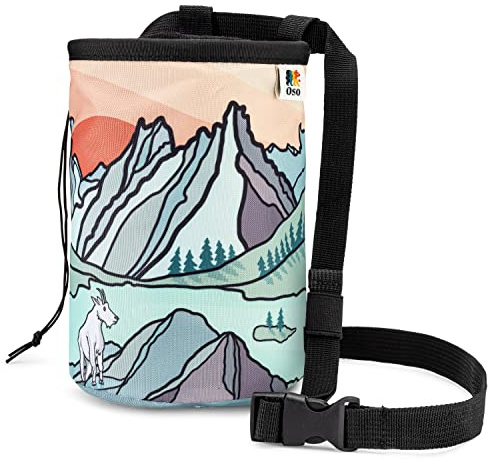 OSO Supply - Climbing Chalk Bag for Adults and Kids, Drawstring Closure, Adjustable Waist Belt, Indoor/Outdoor Training, Rock Climbing, Bouldering or Weightlifting (North Cascades)