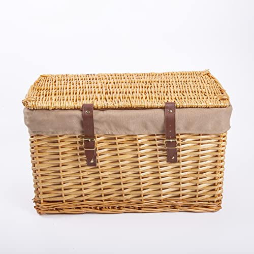 Wickerfield Wicker Hamper Basket with Lid, Hamper Baskets for Gifts Empty, Empty Gift Basket, Wicker Storage Trunk with Lining (Small)