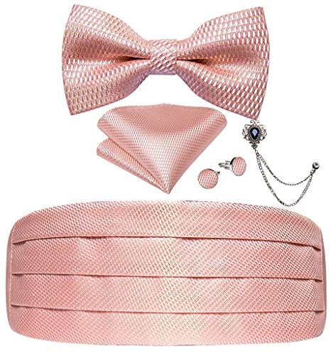 YANYUESHOP Pink Solid Herren Kummerbund Fliege Einstecktuch Manschettenknöpfe Set Herren Smoking Anzug Zubehör Elastische Gürtel for Herren (Color : A, Size : One Size)