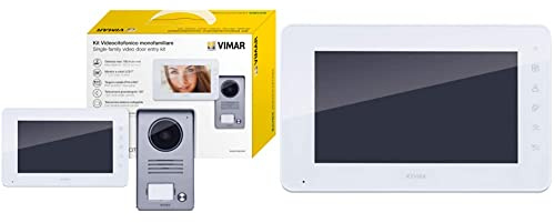 VIMAR K40930 Kit videocitofonico da parete con: videocitofono vivavoce a colori LCD 7 con tastiera capacitiva, bianco & K40932 Monitor supplementare touch screen vivavoce