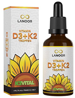 Vitamin D3+K2 Tropfen 50ml - Hoch Bioverfügbar mit Markenrohstoff K2VITAL® 99,7% All-Trans - Hochdosiert mit 1000I.E. Vitamin D3 pro Tropfen - mit Premium MCT aus Kokosöl - in Deutschland hergestellt