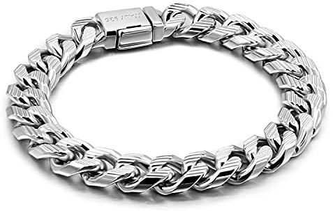 Dankadi Massivt kubanskt armband 10 mm i 925 silver för herr, klassisk slät och kanelure kubansk kedja 7-10 tum, smycken, födelsedagspresent, för vuxna, far, 10 inch, Sterlingsilver Metall