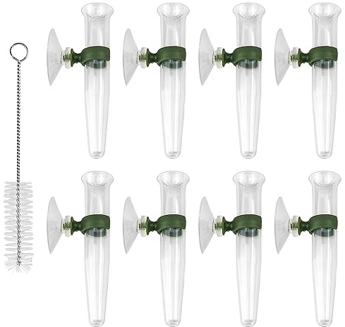 CiShow 8stk Orchideenröhrchen, Wasserröhrchen, Blumenröhrchen aus transparentem, Kunststoff Blumenfläschchen mit Saugnapf, Kunststoffblumenröhre Blumenrohr mit Saugnapf（mit Reinigungsbürste）