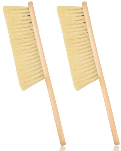 Woooden Lot de 2 brosses à poussière avec long manche en bois pour comptoir, lit, canapé, voiture, cheminée, vêtements, ménage (kaki)