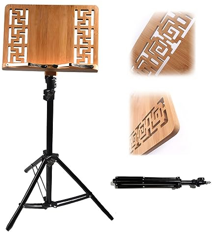 WORDFUN Faltbarer Notenständer Aus Bambus, Stabil Und Höhenverstellbar, 2 In 1 Dual-Use Desktop-Buchständer, Tragbar, Notenpult Notenhalter Orchesterpult, Mit Tragetasche, Notenablage
