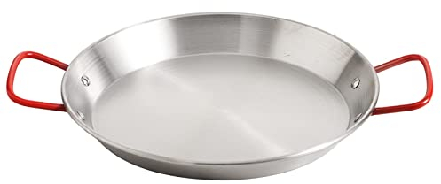 Padella per Paella in Acciaio Inossidabile, Pentola per Paella Spagnola Antiaderente con Doppi Manici per Cucina Domestica Ristorante Campeggio (Argento,34cm)