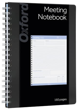 Oxford Meeting Notebook, Undated, Customizable Work Notes, Spiral Bound, Black Cover, Heavyweight 32 lb. White Paper, 7.5 x 10, 160 Pages (63830)