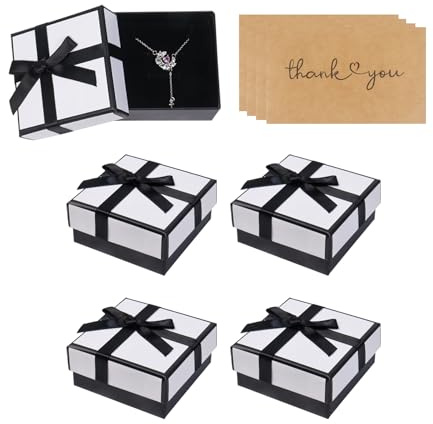 Nideen 4 Stück Schmuck Geschenkbox mit Karten, 7,5× 7,5× 3,5cm Halskette Armband Geschenkbox Schmuckschachtel mit Deckel Schmuckverpackungen(Weiß)
