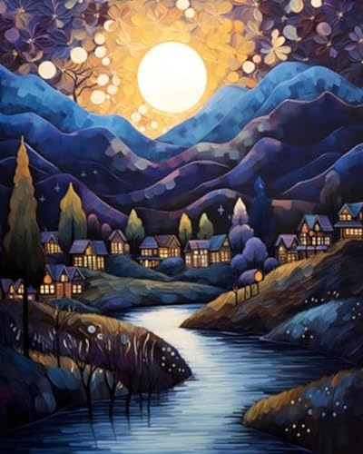 adrium Acryl-Bild 30 x 40 cm: Landschaft mit Dorf und Fluss. Digitale Zeichnung. Vektorillustration. (218985888)