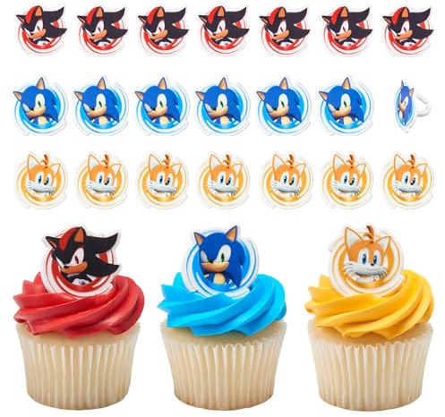 DecoPac Sonic the Hedgehog Rings, Cupcake Decorations Featuring Sonic, Tails, and Shadow - 24 Pack
