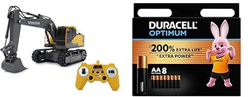 JAMARA Bagger Volvo EC160E 1:26 2,4GHz - 2,4GHz für Mehrspielerbetrieb, Offiziell lizenziert, Raupenantrieb, ferngesteuert + Duracell Optimum Batterien AA, 8 Stück, bis zu 200% zusätzliche Lebensdauer