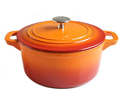 Linmeas-753 Pentola con Coperchio Forno Olandese sfumato Arancione smaltato pentola in ghisa pentola di Cottura Rivestimento smaltato (Arancione)