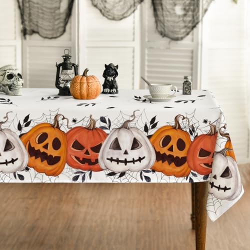 Artoid Mode Tovaglia con Motivo di Tela di Ragno, Foglie, Lanterna e Zucche di Halloween, 140 x 220 cm, Stagionale, Biancheria da Tavola, Decorazione per la Cucina, Festa