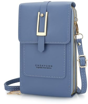 DOB SECHS Small Touch Screen Crossbody Phone Bag for Women, PU Leather Mobile Phone Purse with Adjustable Shoulder Strap, Card Slots, Travel Cellphone Handbags Coin Wallet for Ladies - Blue