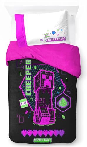 Jay Franco Minecraft-påslakanset för barn – 100 % bomull supermjuka sängkläder med örngott, officiell licensierad produkt, rosa, 2-delat set