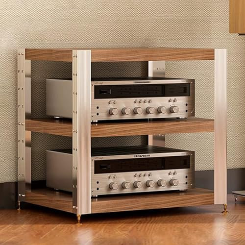YHWKGZ Audio Rack Hi Fi Regal, Hi Fi Rack aus Massivholz, Mit stoßdämpfenden Füßen, OffenerRecord Player Stand, for Zuhause/Büro, Player-AV-Phonoschrank(Light Walnut,24.6x22.6)