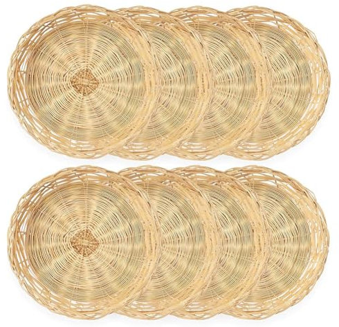 Giyofom Lot de 8 Sous Assiettes Supports d'Assiettes en Carton en Bambou, 25,4 cm, Réutilisables pour Assiettes à Dîner en Osier Tissé à la Main