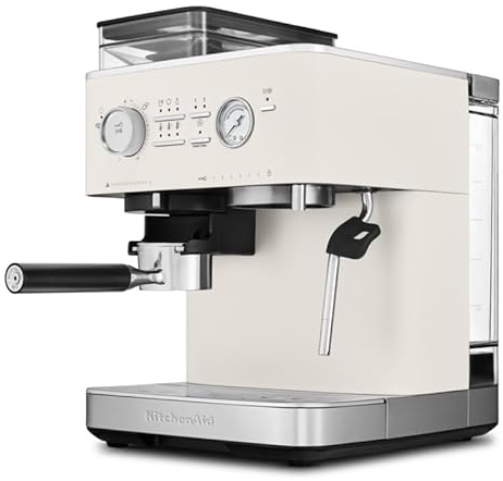 KitchenAid kaffeemaschine mit mahlwerk I Halbautomatische Espressomaschine I Heißgetränke von Espresso bis Cappuccino I Milchschäumerfür, Milchkännchen, Bohnenbehälter (Weiss)