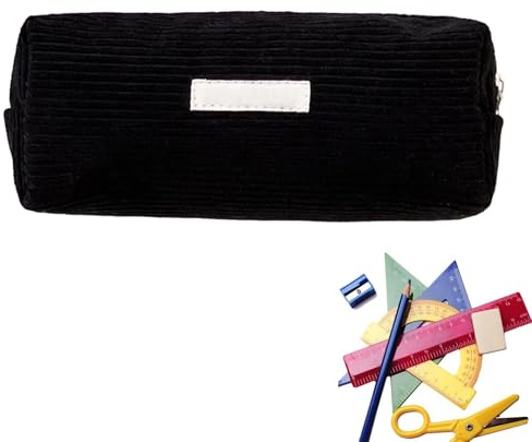 Dranng Federmäppchen, Schwarz, Kord, Großes Fassungsvermögen, Reißverschluss, Schreibwaren-Tasche, Make-up-Tasche, Ästhetisches Federmäppchen für Schule, Büro