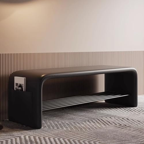 WEIDPHL Schuhregal Lederbank, Ankleidezimmer Lounge Bank Mit Lagerregal, Lagerschuh-Organizer Für Schlafzimmer Eingang Wohnzimmer,Schwarz