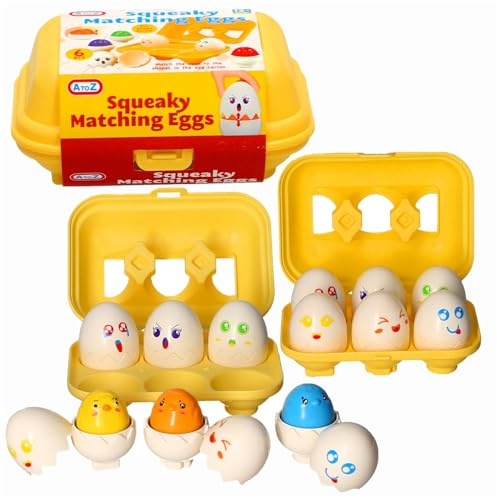 A2Z 4 Kids 6 Pcs Squeaky Matching Eggs Educational Sorter Baby Toddler Kids Toys Fun Sensory Toys Babies Hide Squeak Egg 6+ Months Gifts Girls Boys Birthday Gift