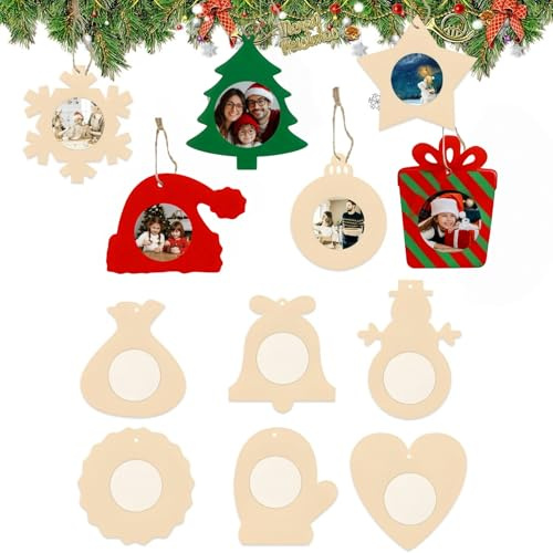 Dmnnlp 12 Stück Weihnachtliche Holz Bilderrahmen Bastelset, Schneeflocke Sterne Bastelhandwerk Zum Bemalen Weihnachten Holzfotorahmen Kreativsets Geschenk für Weihnachtliche Mädchen Junge