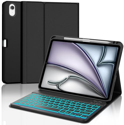 SENGBIRCH Funda con Teclado para iPad Air 11 M4 2026/M3 2025/M2 2024, Bluetooth Magnética Desmontable, Español Ñ Retroiluminación Teclado para iPad Air 11 Pulgadas M4/M3/M2 (2024-2026), Negro