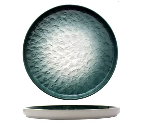 Assiettes plates Assiette verte progressive Assiette à manger en céramique domestique Motif pierre Assiette plate Assiette à dîner Assiette à dessert Cuisine Restaurant Assiette plate simple Assiette