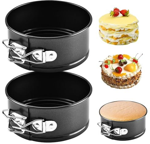 2 Stück Mini Rund 11.3cm Backformen, Kleine Springformen Kuchenform, Mini Kuchenbackformen mit Antihaftbeschichtung und Flachboden für Kuchen Backen Schwarz