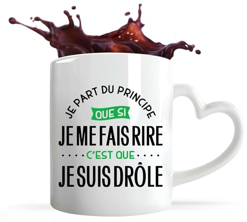 Otshirt Tasse Coeur Je Suis Drôle | Mug avec anse en forme de Coeur | Idée Cadeau Humour Drôle Marrant Original Anniversaire Fête