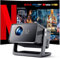 WOLFANG 28000 Lúmenes Proyector Portátil 【Netflix Oficial & Autofocus/Keystone】, Mini Proyector 4K con Bluetooth 5.2 y WiFi 6, Proyector Inteligente con Soporte de 180° para Pantalla de 300