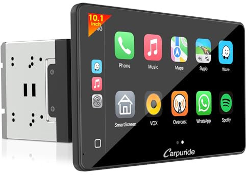 Carpuride YT101S Doppel-DIN-Autoradio, Auto Zubehör – Kabelloses CarPlay und Android Auto mit Rückfahrkamera, 10,1-Zoll-HD-Touchscreen, GPS-Navigation, Mirror Link, Bluetooth-Musik, USB, FM, SWC