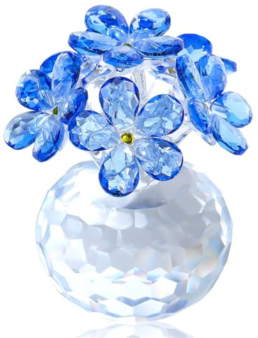 Arikyrist Crystal Blue Forget Me Not Figurines Gifts for Women Ornaments | Crystal Blue Forget Me Not Figurines Presents for Her Mum on Anniversary Birthday Wedding Glass Flowers Home Ornaments