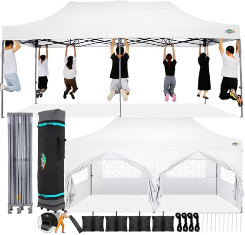 COBIZI Carpa Plegable 3x6 con Pared Lateral,Impermeable Carpa Plegable,Carpas para Exteriores Pergola,Cenadores para Jardin Fiesta Camping Playa (3 por 6m Blanco)