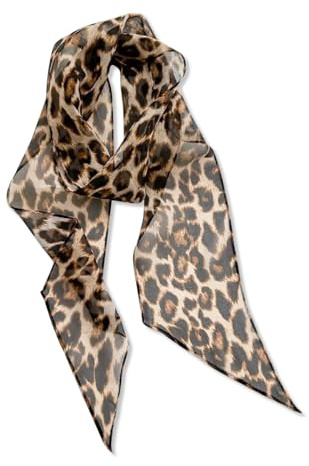 LumiSyne Damen Seidenschal Skinny Schal Schmaler Lange Halstuch Vintage Elegant Leopardenmuster Geometrisch Gedruckt Leichte Dünne Georgette Seidentüch Krawatte Haarschal Kopfschmuck Griff Wrap Ribbon