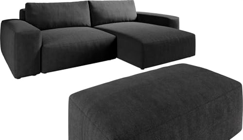 DeLife Canapé d'angle Lanzo XL Microfibre Noir 270x180 cm Recamière Variable avec Tabouret