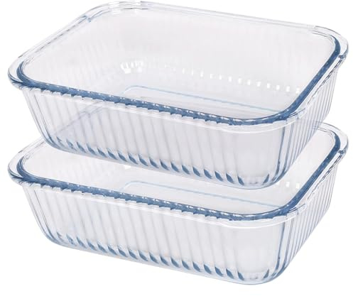 Argon Tableware Optique Plats à Gâteaux Rectangulaires en Verre - 22cm x 16.5cm - 2x Grand Profond Tarte Lutin Gâteau au Fromage Pain Éponge Four Pâtisserie Étain Poêle | Compatible Congélateur