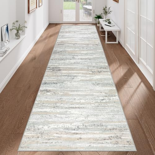 VSIWB Teppich Läufer Flur 80x300 cm, Leichter Kurzflor Küchenteppich, Waschbarer Teppich, rutschfest Küchenläufer, Teppich Flur, Beige Teppich Läufer für Wohnzimmer, Küche, Diele, Eingang, Balkon