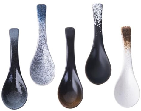 ULTECHNOVO 5 Cucharas Soperas de Cerámica Estilo Japonés, Cuchara para Sopa y Arroz, Pulidas y Fáciles de Usar, Ideales para Cocina y Comedor Hogar