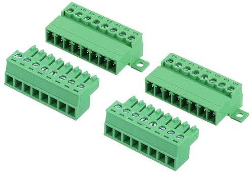 sourcing map Lot de 2 connecteurs de bornier à vis à 8 broches, pas de 3,81 mm mâle et femelle pour circuit imprimé 300 V 8 A Connecteur de bornier vert pour projet électronique domestique