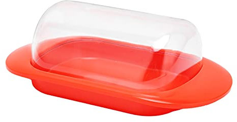 KIMISS Boîte de Rangement de Beurre en Plastique à Bord Rond avec Couvercle et Couteau Transparent - Idéal pour le Fromage, le Dessert et le Stockage du Pain (Couteau à beurre rouge)