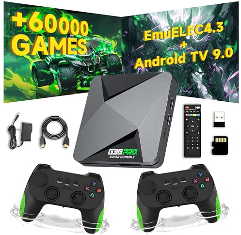 G36 Pro Console di gioco retrò Console Retro Game,60000+ Giochi 50 Emulatori,Doppio Sistema EmuELEC 4.3 + Android 9.0,Retrò Console 4K HD plug and play per TV,Con 2 controller wireless (128G)